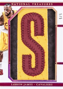 2015/16 National Treasures "NBA Finals Nameplates" #CLJ LeBron James Game Worn Letter Patch Card (#5/5)